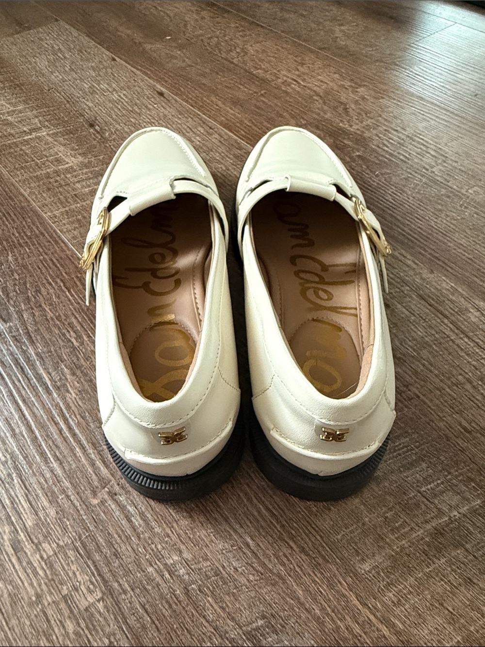 Sam Edelman Cream Mary Jane Loafers with Gold Buckle - Picture 3 of 5